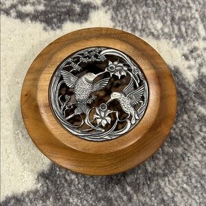 Wooden Box with Silver Hummingbird Design.